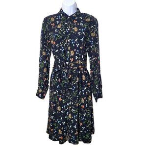 J Jill Womens sz XS black floral shirt dress collar buttons long sleeve rayon
